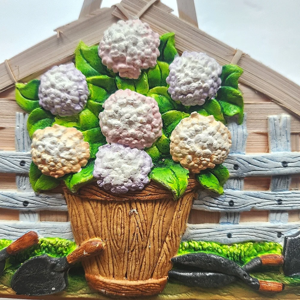 Dimensional Gardening Scene Woven Basket with Handle Flowers Mother's Day